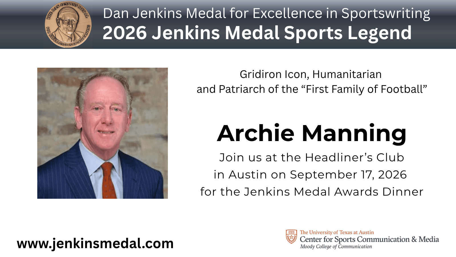 2026 Jenkins Medal Sports Legend Archie Manning